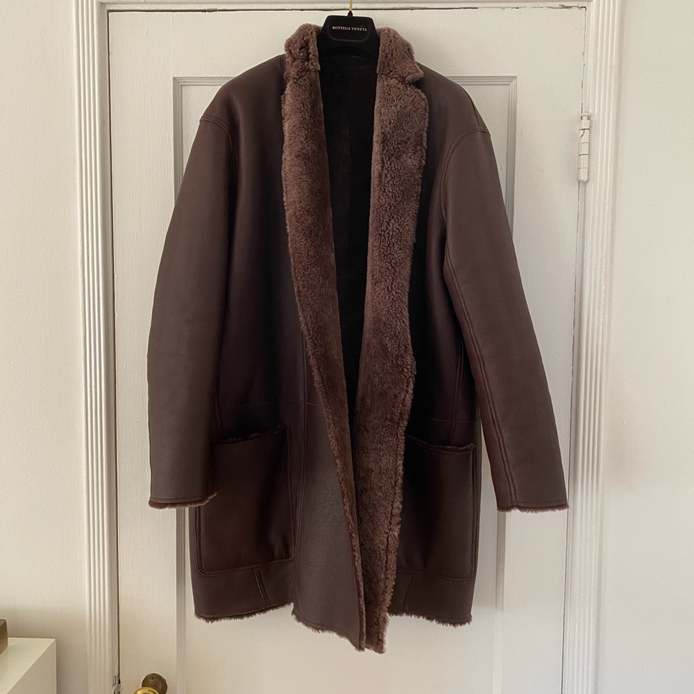 Celine Phoebe Philo Era Burgundy Shearling Coat 38